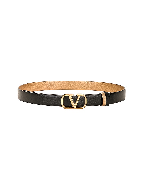 Valentino Garavani V Logo Reversible Belt in Black,Metallic Gold - Size 70
