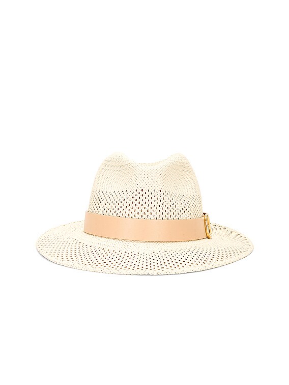 Valentino Garavani V Logo Signature Fedora in Naturale & Sahara | FWRD