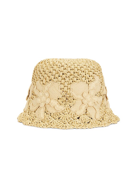Valentino Garavani Crochet Bucket Hat in Naturale & Gold | FWRD
