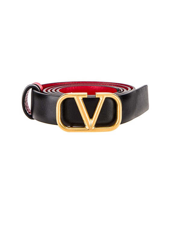 VALENTINO GARAVANI ベルト Valentino Garavani Logo Belt in Nero & Rouge Pur | FWRD