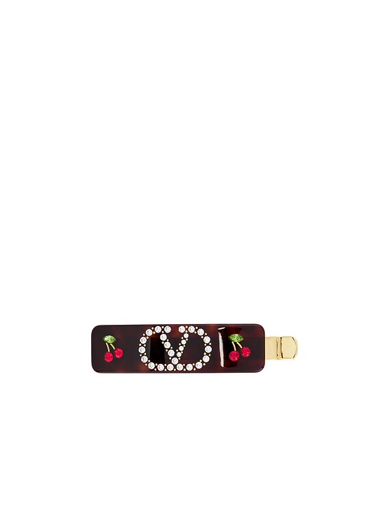Valentino Garavani Hair Clip in Tartaruga, Oro, & Crystal | FWRD