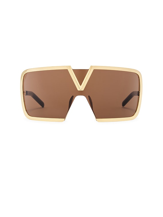 Valentino Garavani V-Romask Sunglasses in Gold & Brown | FWRD display picture 1