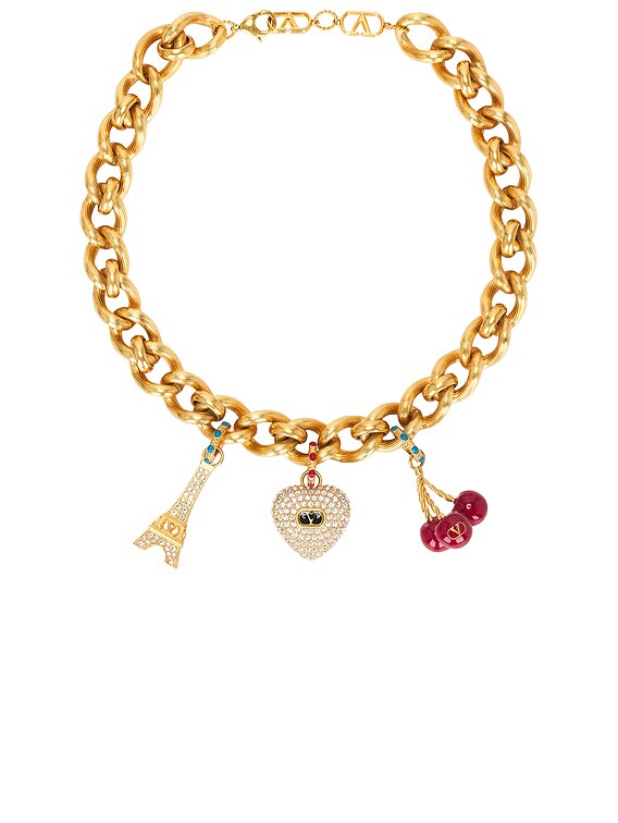 ネックレス・ペンダント Valentino Garavani Brass And Enamel Pendant Necklace Cherryfic Metal And Enamel Necklace for Woman in Antique