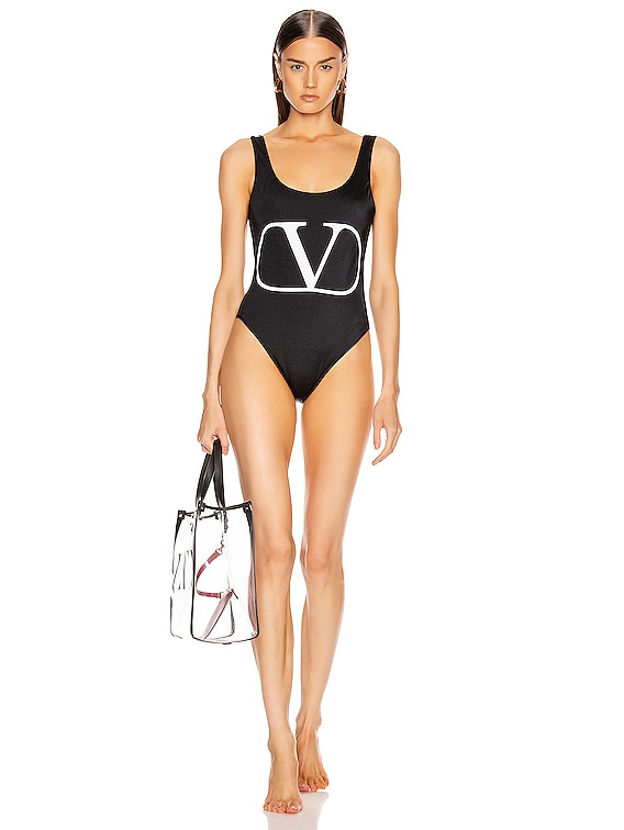 Valentino Garavani Logo One Piece Swimsuit in Black & White Valentino Garavani Logo One Piece Swimsuit in Black & White