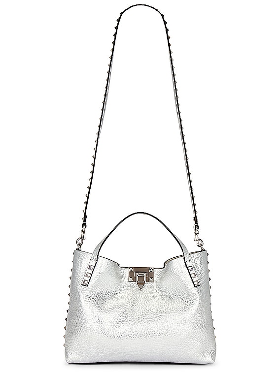 【関税&送料込】Valentino Garavani Rockstud Small Tote Valentino Garavani Rockstud Small Tote Bag in Silver | FWRD