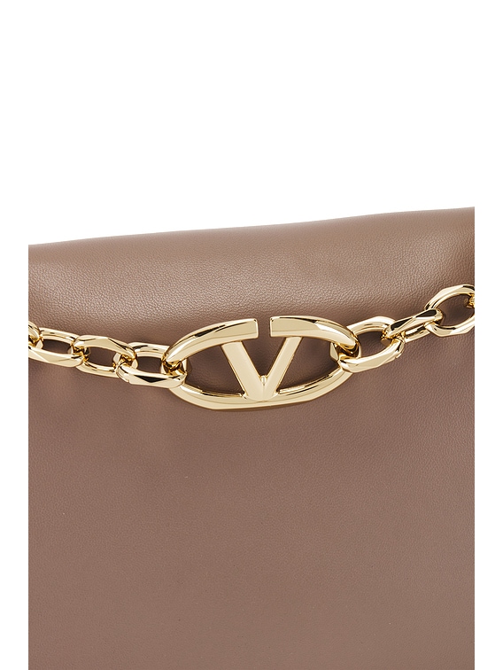 Valentino Garavani V Logo Chain Small Shoulder Bag in Clay