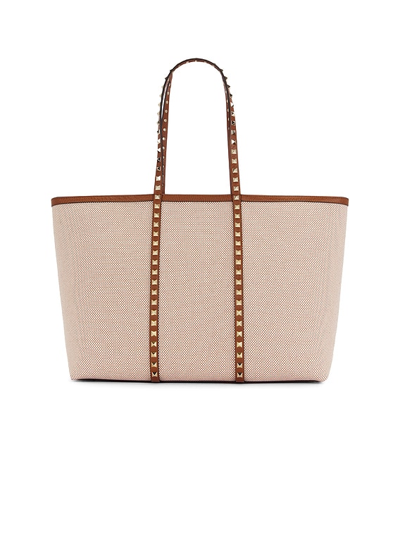 Valentino Garavani Rockstud Tote Bag in Naturale, Tobacco