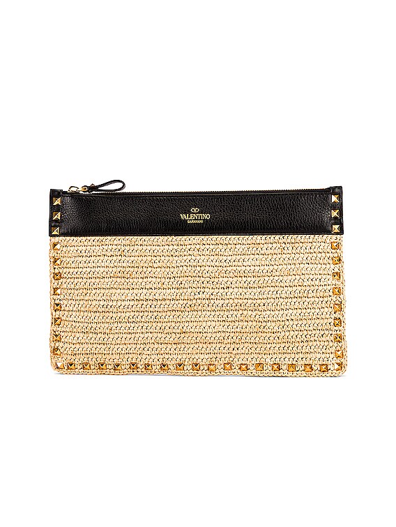 Valentino Garavani Rockstud Large Flat Pouch Clutch Bag