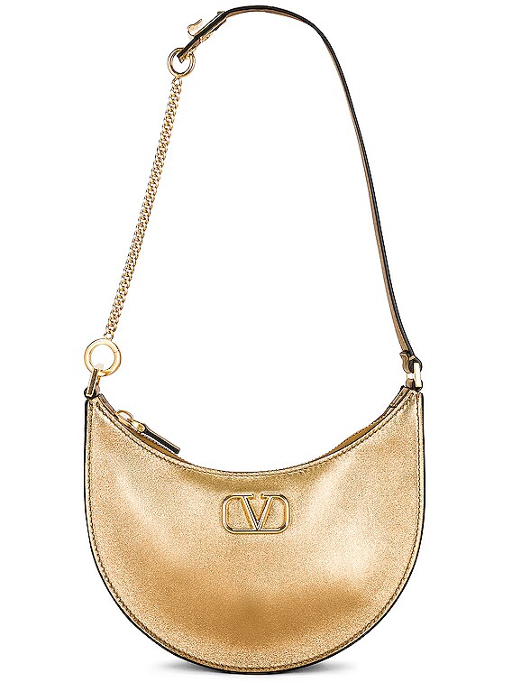 Valentino Garavani Small V Logo Chain Shoulder Bag in Antique Brass