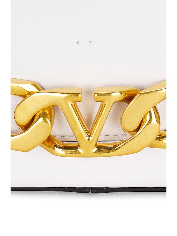 Valentino Garavani Small V Logo Chain Shoulder Bag in Bianco