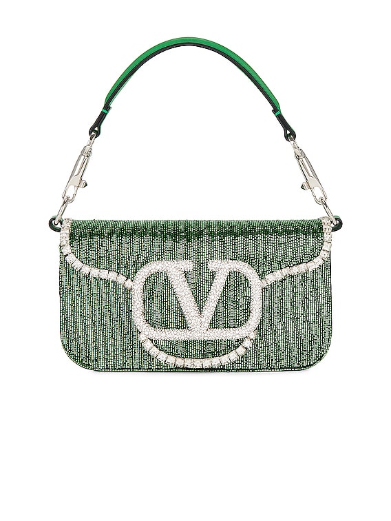 Valentino Garavani Small Loco Shoulder Bag in Crystal Green, Silver, Ultra  Green, & Crystal