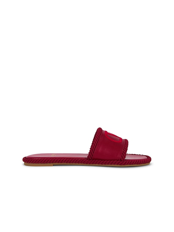 Valentino Garavani V Logo Torchon Slide Espadrilles in Deep Red | FWRD