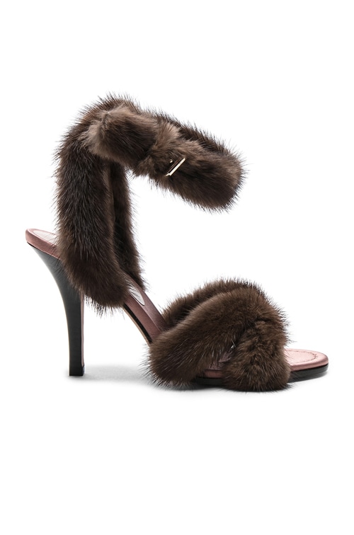 fur ankle strap heels