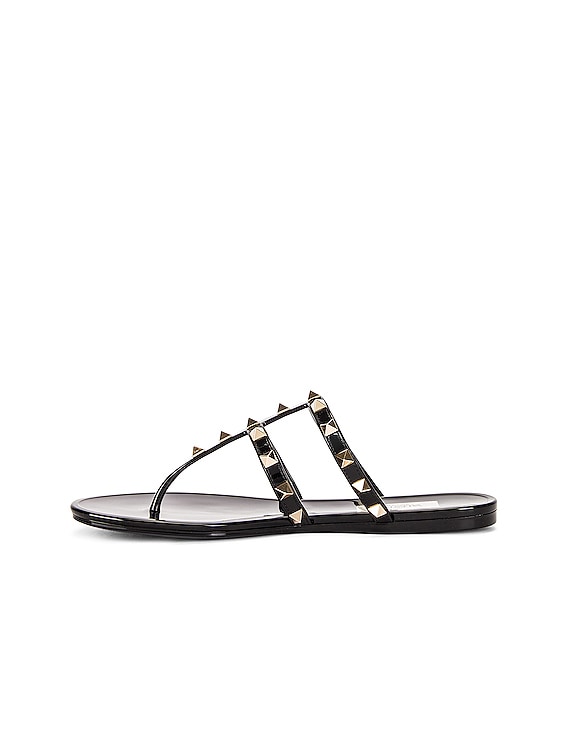 Valentino Garavani Summer Rockstud PVC Thong Sandal in Nero