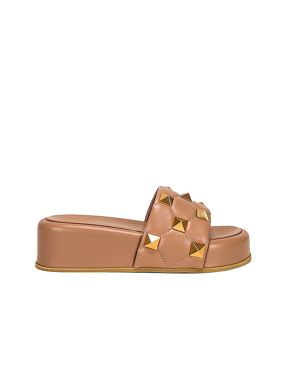 Valentino Garavani Roman Stud Slides in Rose Cannelle FWRD
