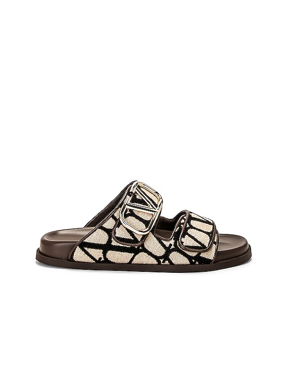 Valentino Garavani V Logo Signature Slide in Naturale, Nero