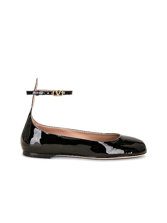 Valentino Garavani Tan Go Ballerina Flat in Nero | FWRD