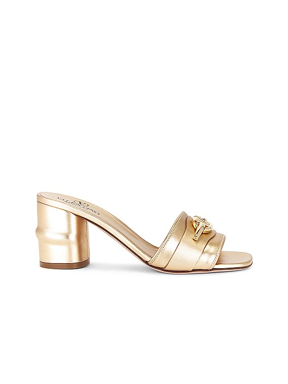 Valentino Garavani V Logo Moon Slide in Star Gold | FWRD Valentino Garavani V Logo Moon Slide in Star Gold | FWRD