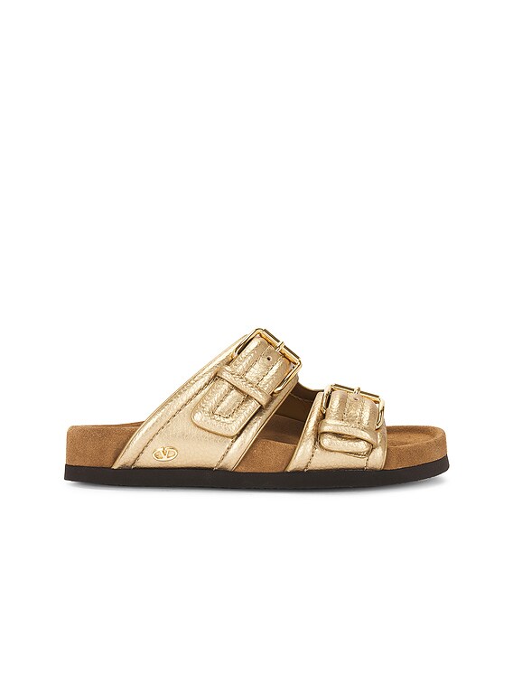 【VALENTINO】GOLD/SIGARO☆Fussbet スライドサンダル Valentino Garavani Fussfriend Slide in Star Gold & Sigaro | FWRD