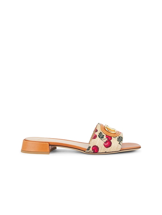 Valentino Garavani V Logo Signature Slide in Naturale & Rosso | FWRD
