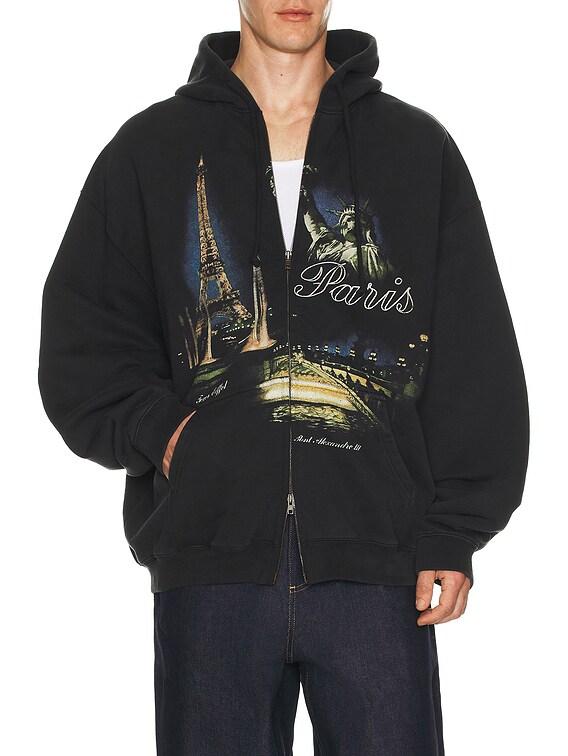 小物 VETEMENTS VETEMENTS Paris Tourist Zip-Up Hoodie in Black | FWRD