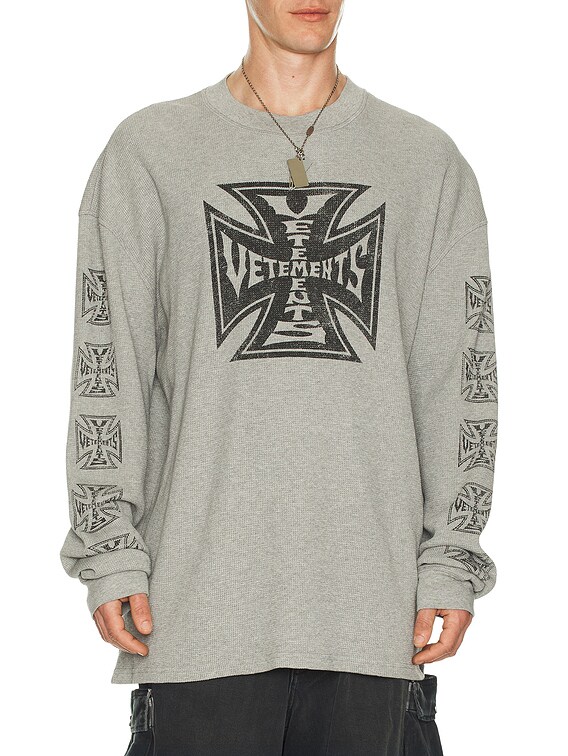 VETEMENTS Biker Cross Waffle Longsleeve Tee in Grey Melange | FWRD