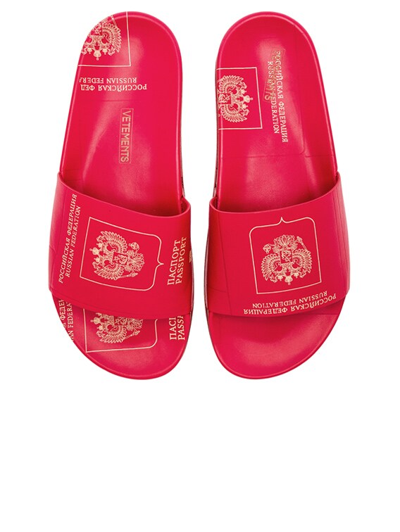 VETEMENTS Leather Passport Slides in Red | FWRD