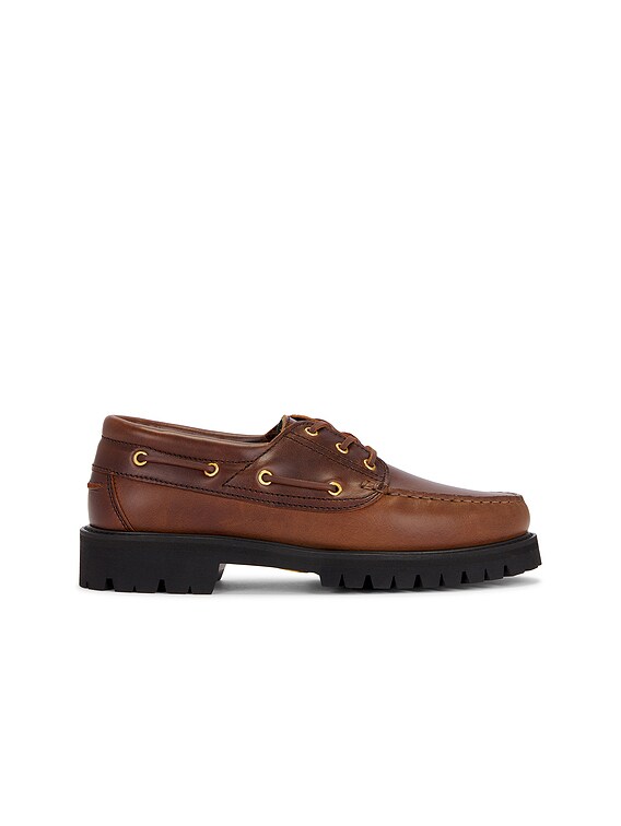 【美品】SOPHNET Leather Deck Shoes Vinny's Aztec Boat Shoe in Dark Brown Leather | FWRD