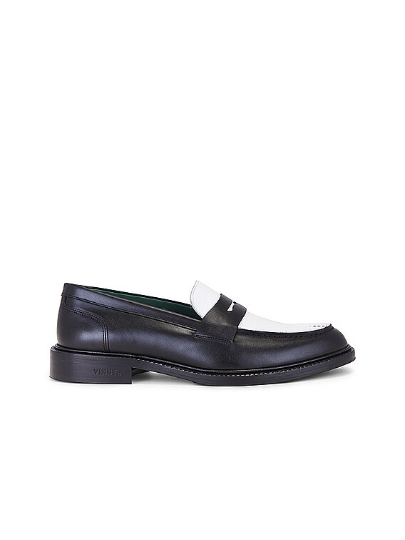 Vinny's Townee Two Tone Penny Loafer in Leather Black | FWRD