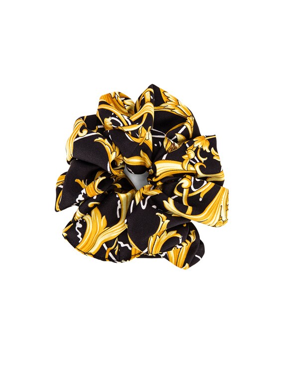 VERSACE Brocade Hair Scrunchie in Black & Gold | FWRD display picture 1