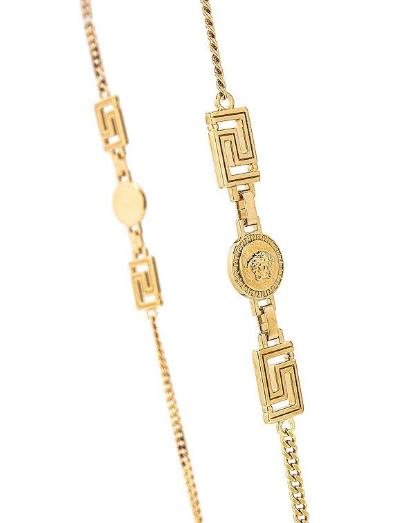 Versace Greek Key Geometric Sunglasses (Acetate) w/ detachable chain. VERSACE Greca Chain Sunglasses in Black | FWRD main image 3