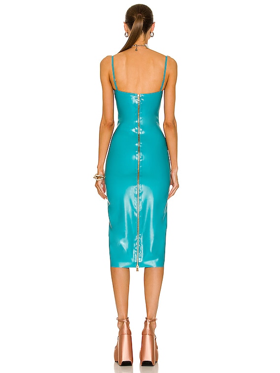 VERSACE Latex Midi Dress in Turquoise | FWRD