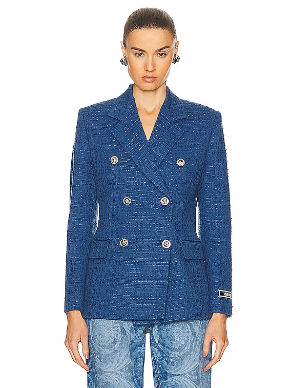 VERSACE Informal Tweed Jacket in Blue | FWRD