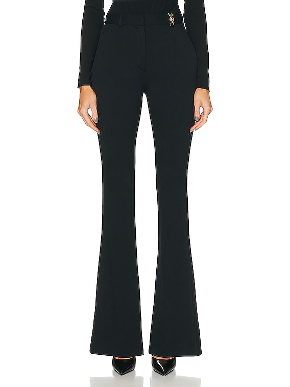 Ribbed-knit wool-blend flared pants in black - Versace