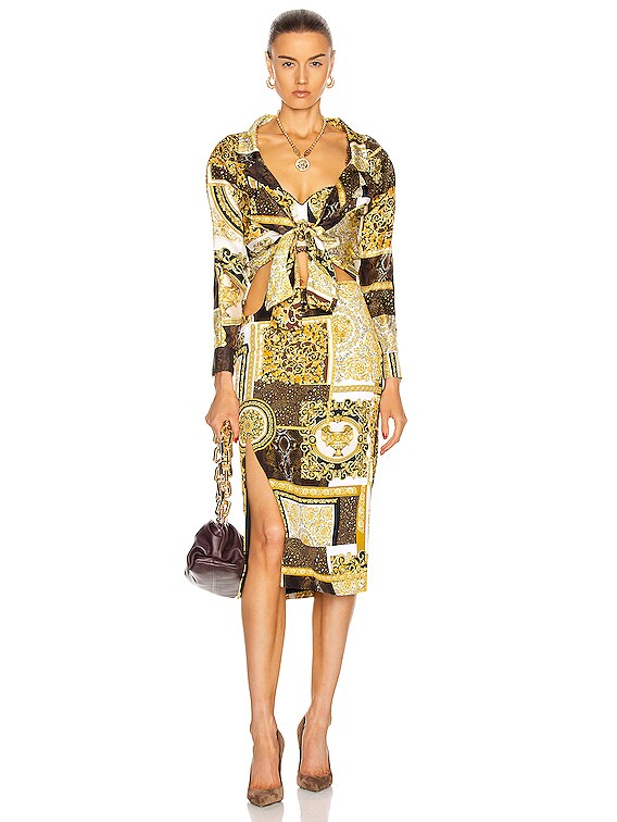 VERSACE Barocco Patchwork Skirt in Oro \u0026 Bianco | FWRD