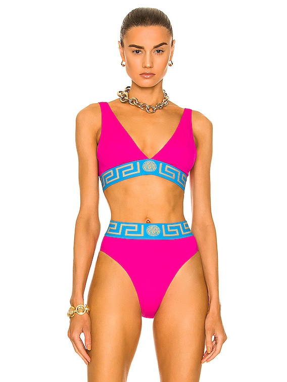 Versace Greca Border Triangle Bikini Top in Clover