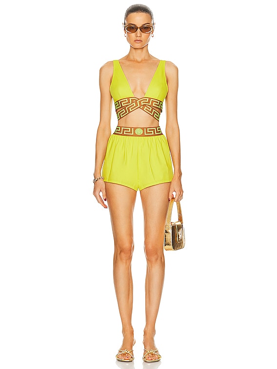 VERSACE Lycra Vita Swim Bikini Top in Mimosa & Yellow | FWRD