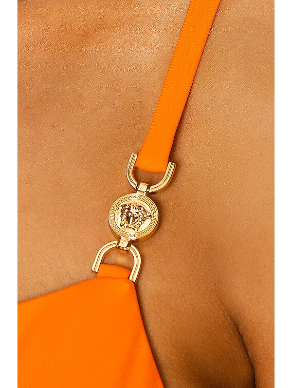 【VERSACE】 gold tone swimwear （関税送料込） Chain-detail printed swimsuit in white - Versace | Mytheresa