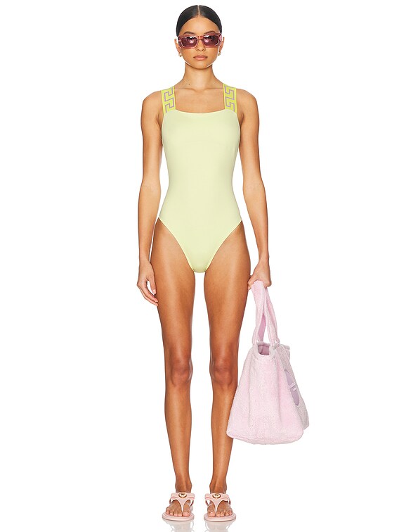 VERSACE One Piece Swimsuit in Pale Yellow & Dusty Lavender | FWRD