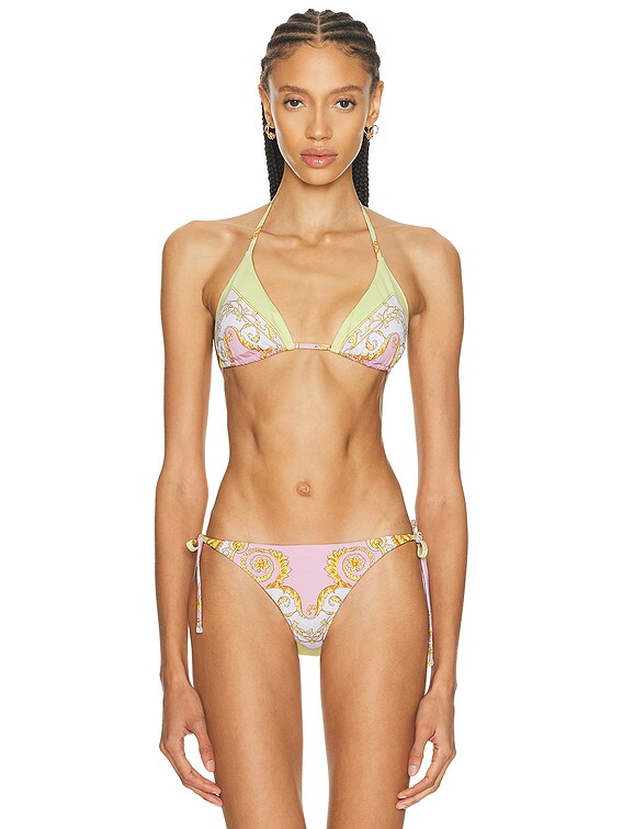 VERSACE Tie Bikini Top in Pale Yellow & Rose Quartz | FWRD