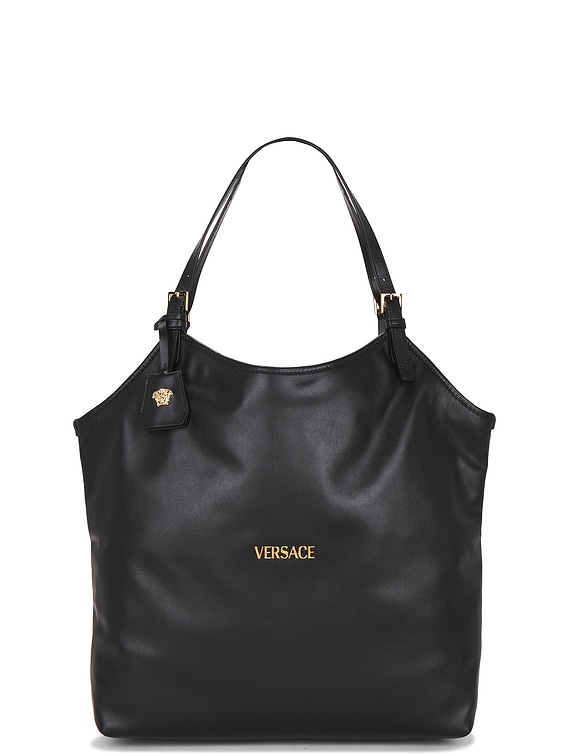 VERSACE Tote Bag in Black & Versace Gold | FWRD