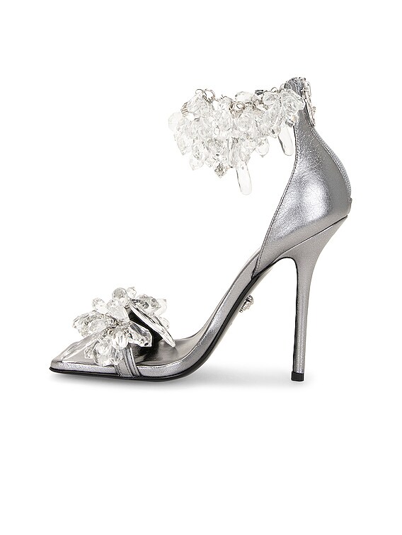 VERSACE Crystal Sandal in Dark Silver & Palladium | FWRD