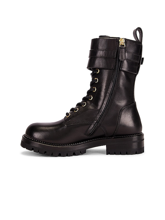 VERSACE Safety Pin Combat Boots in Nero Oro FWRD