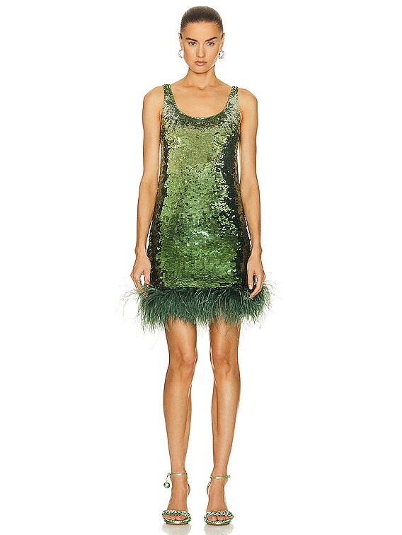 Valentino Embroidered Feather Dress in Celery Green | FWRD