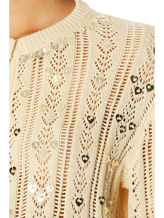 Valentino Embroidered Feather Cuff Cardigan in Betulla | FWRD