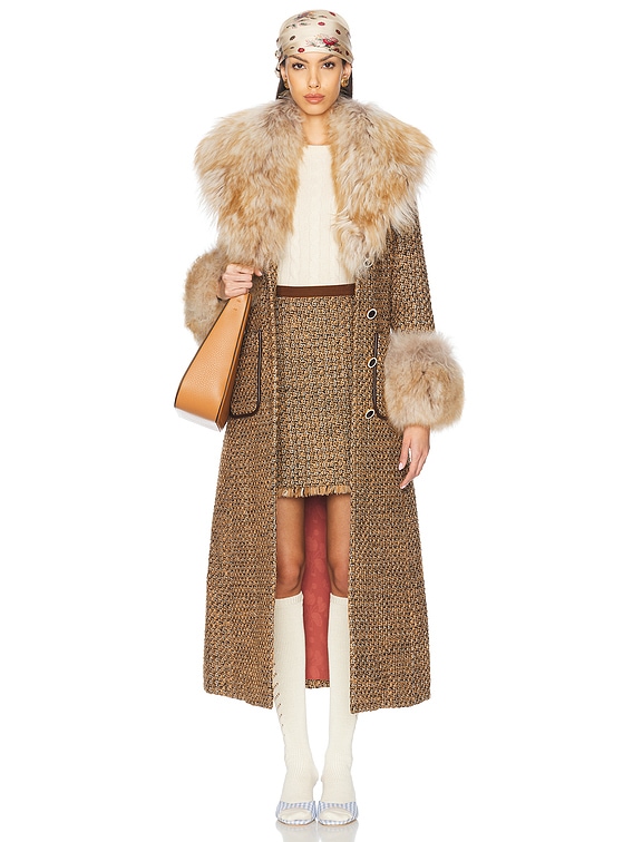 Valentino Fantasy Tweed Coat in Marrone & Multicolor | FWRD