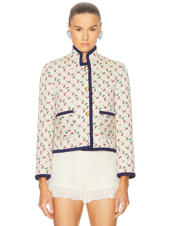 Valentino Cherry Quilted Jacket in Betulla, Cherry, & Navy | FWRD