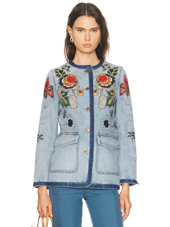 Valentino Embroidered Denim Jacket in Denim Blu Lav Chiaro | FWRD