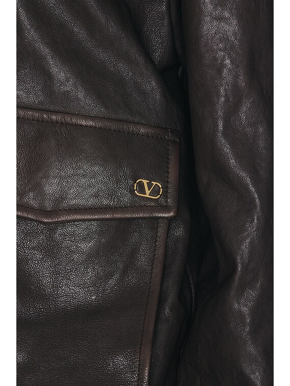 Valentino Aged Effect Leather Jacket in Marrone & Biscotto | FWRD