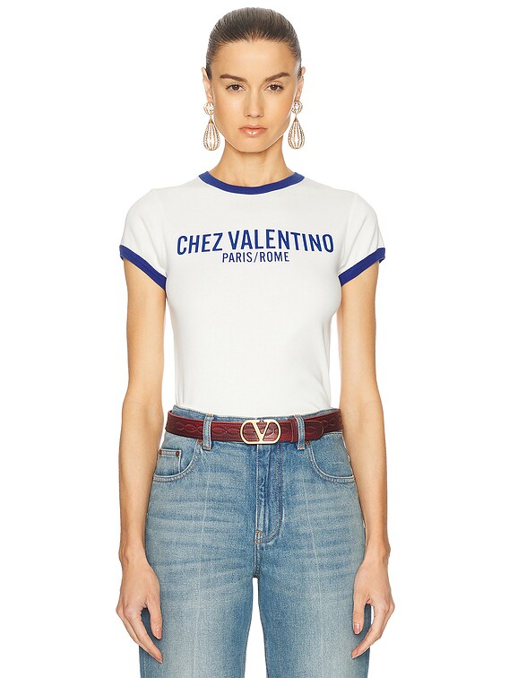 Valentino Cotton T Shirt in Avorio & Blu Elettrico | FWRD